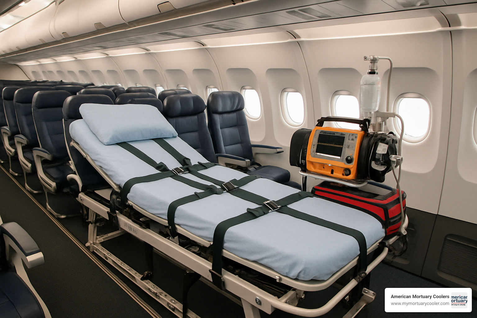 Aviation seat stretcher installed in commercial aircraft - seat stretcher