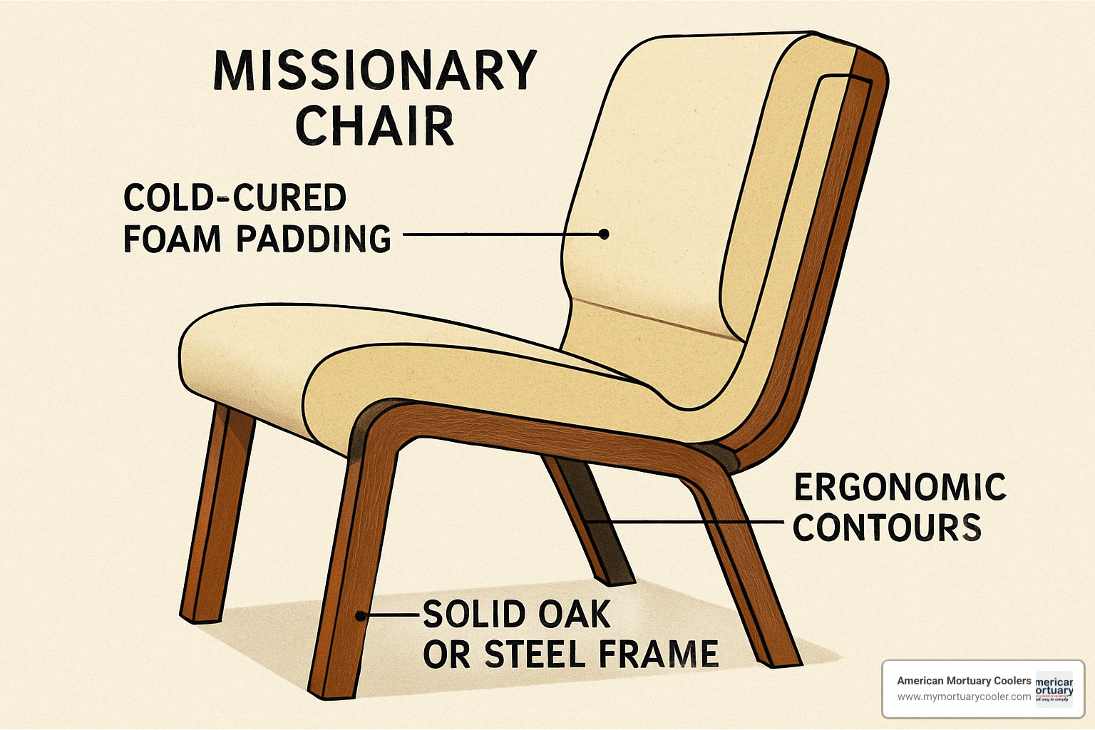 Cross-section of a missionary chair showing foam layers, frame construction, and ergonomic design - missionary chairs