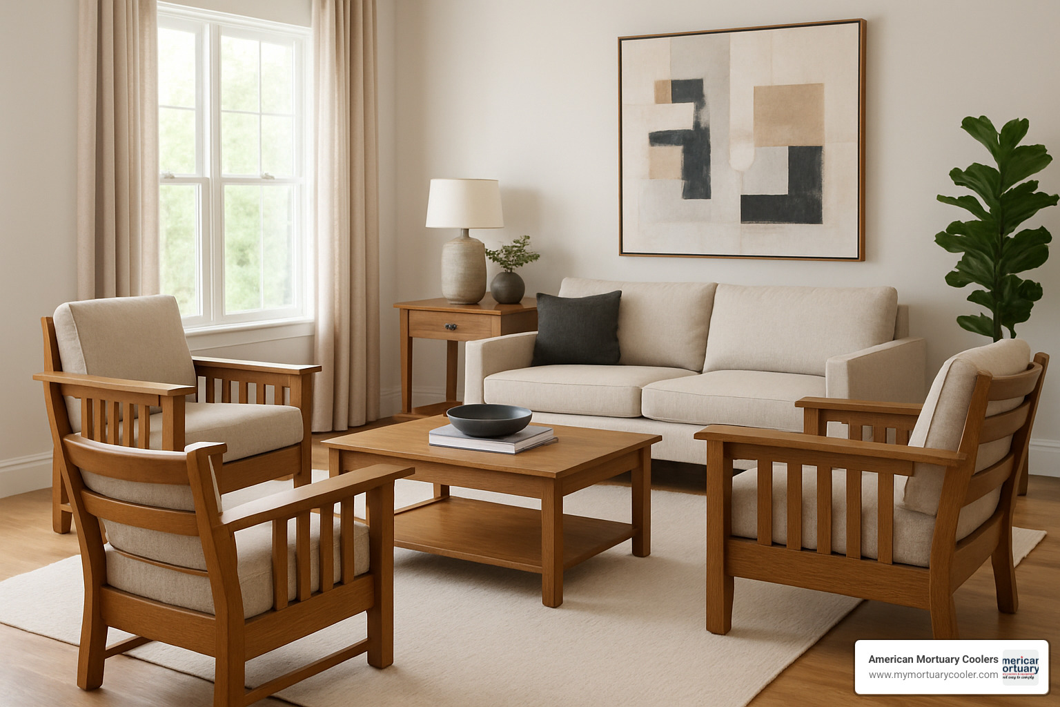 Modern living room with missionary chairs arranged in a conversation area - missionary chairs