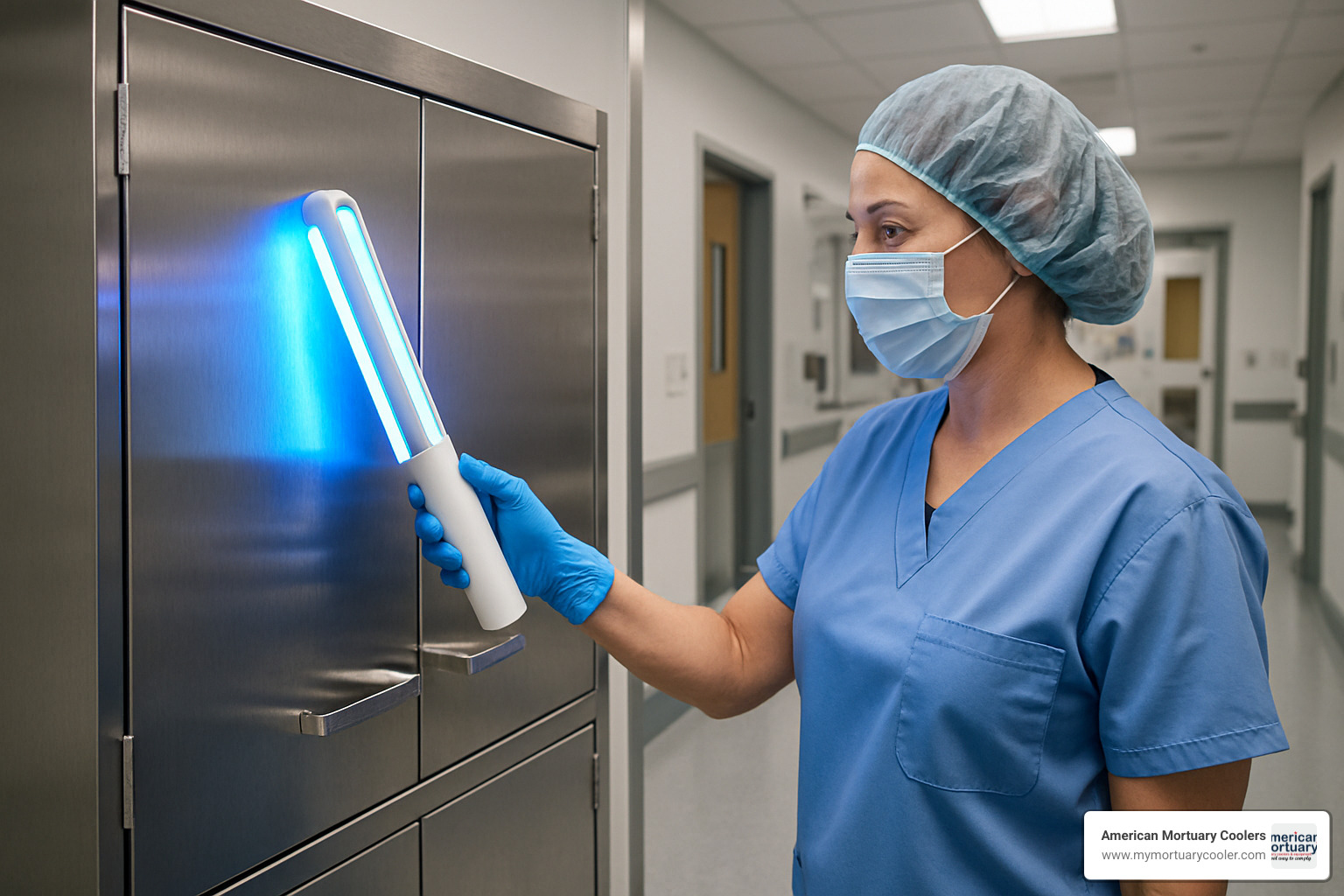 UV light disinfection being used on stainless steel medical cabinet - stainless steel medical cabinets