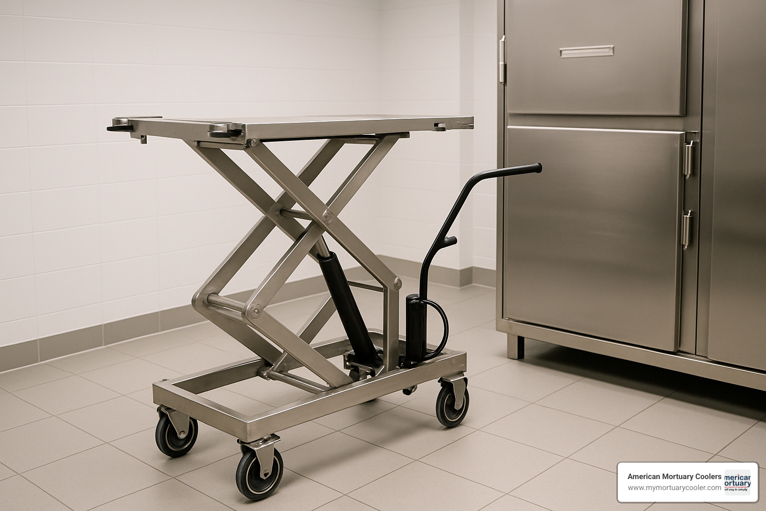 Manual hydraulic mortuary fridge lifter with stainless steel construction - mortuary fridge lifter
