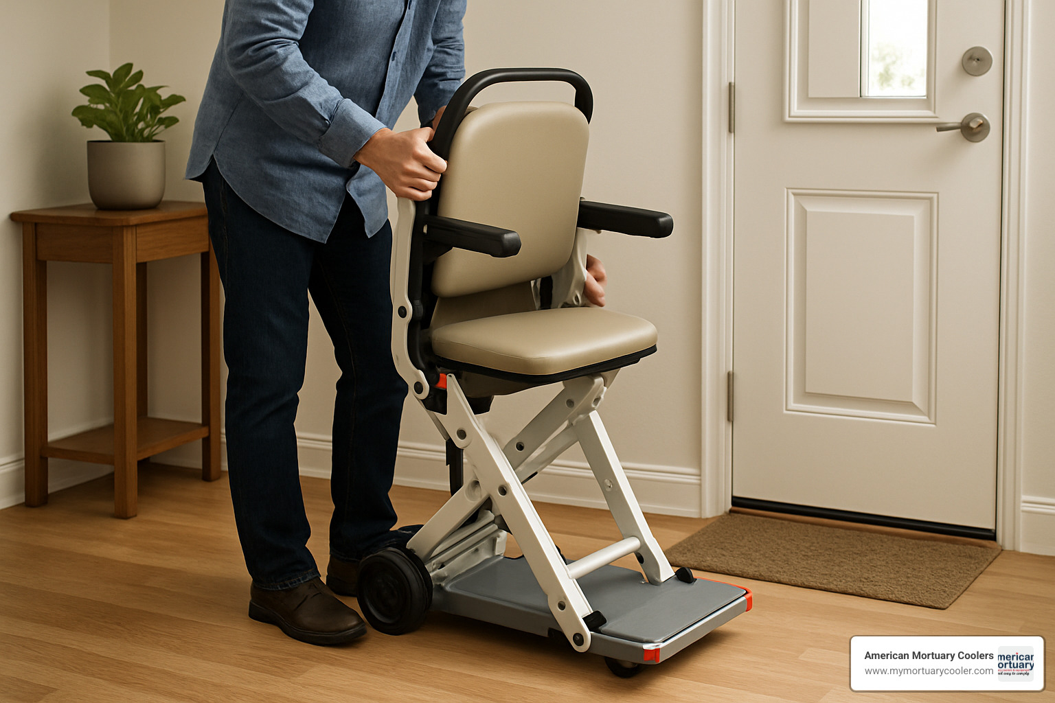 quick-fold storage of portable step lift - portable step lift