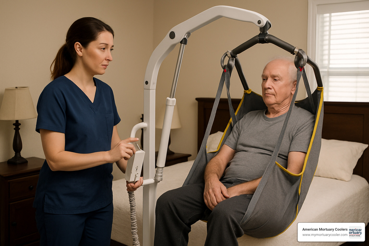caregiver operating hoyer lift controls with patient suspended - can one person use a hoyer lift