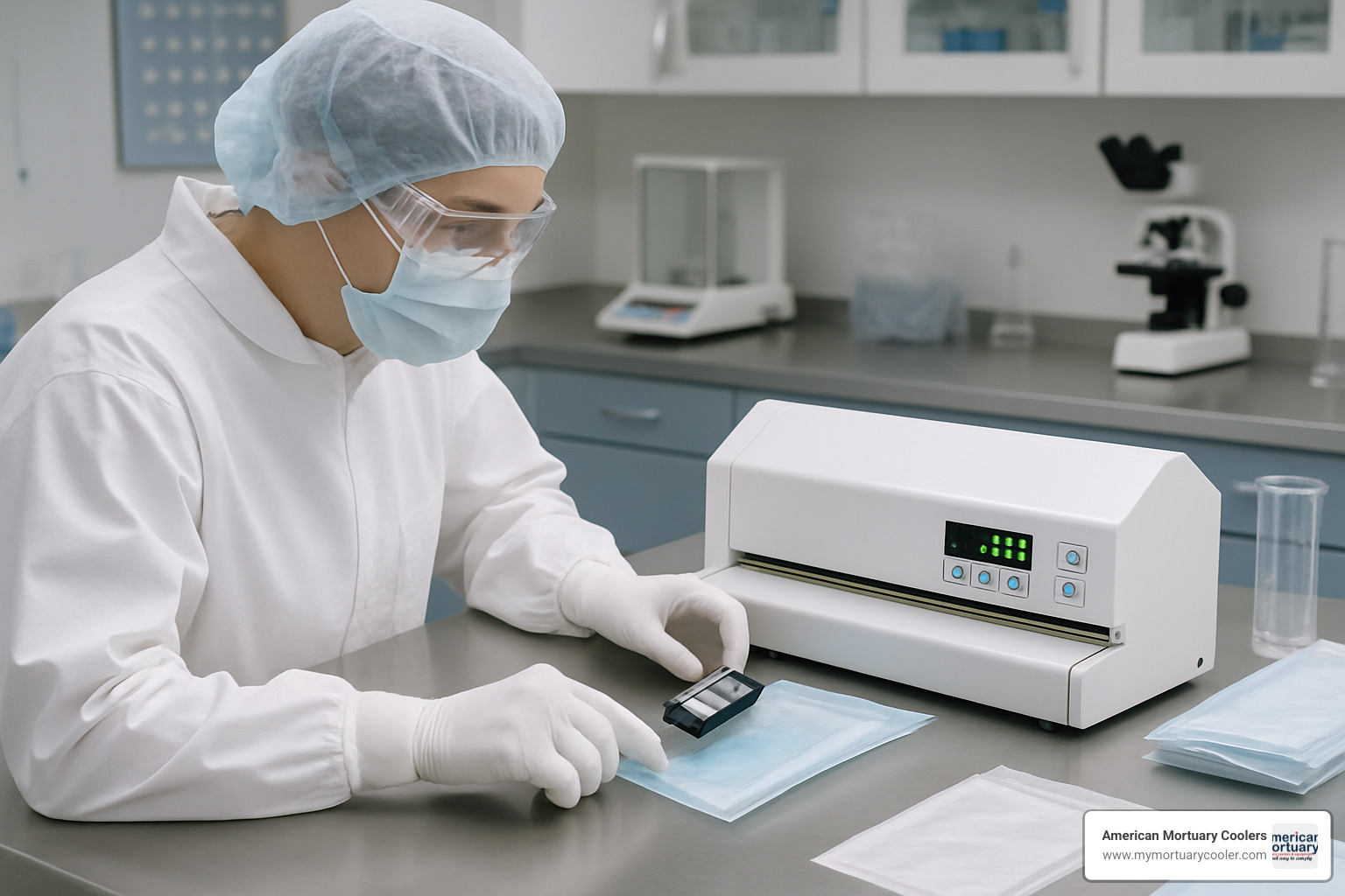 Laboratory technician performing seal validation testing - medical heat sealer