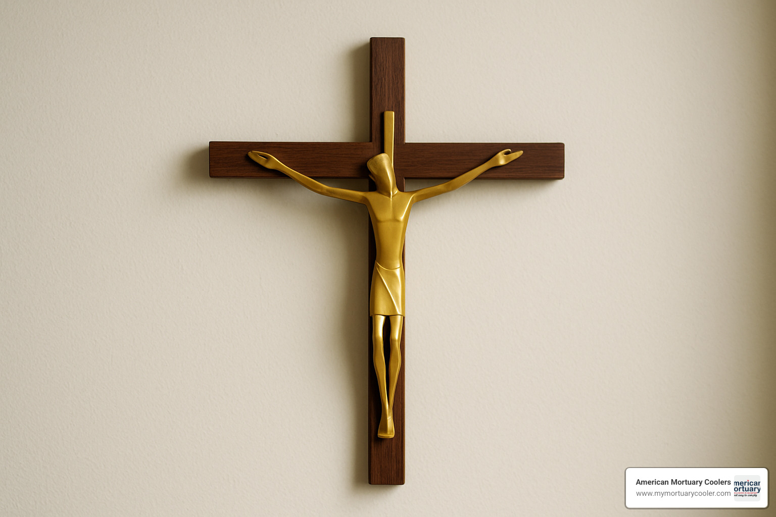 brass and teak mid-century wall crucifix - modernist crucifix