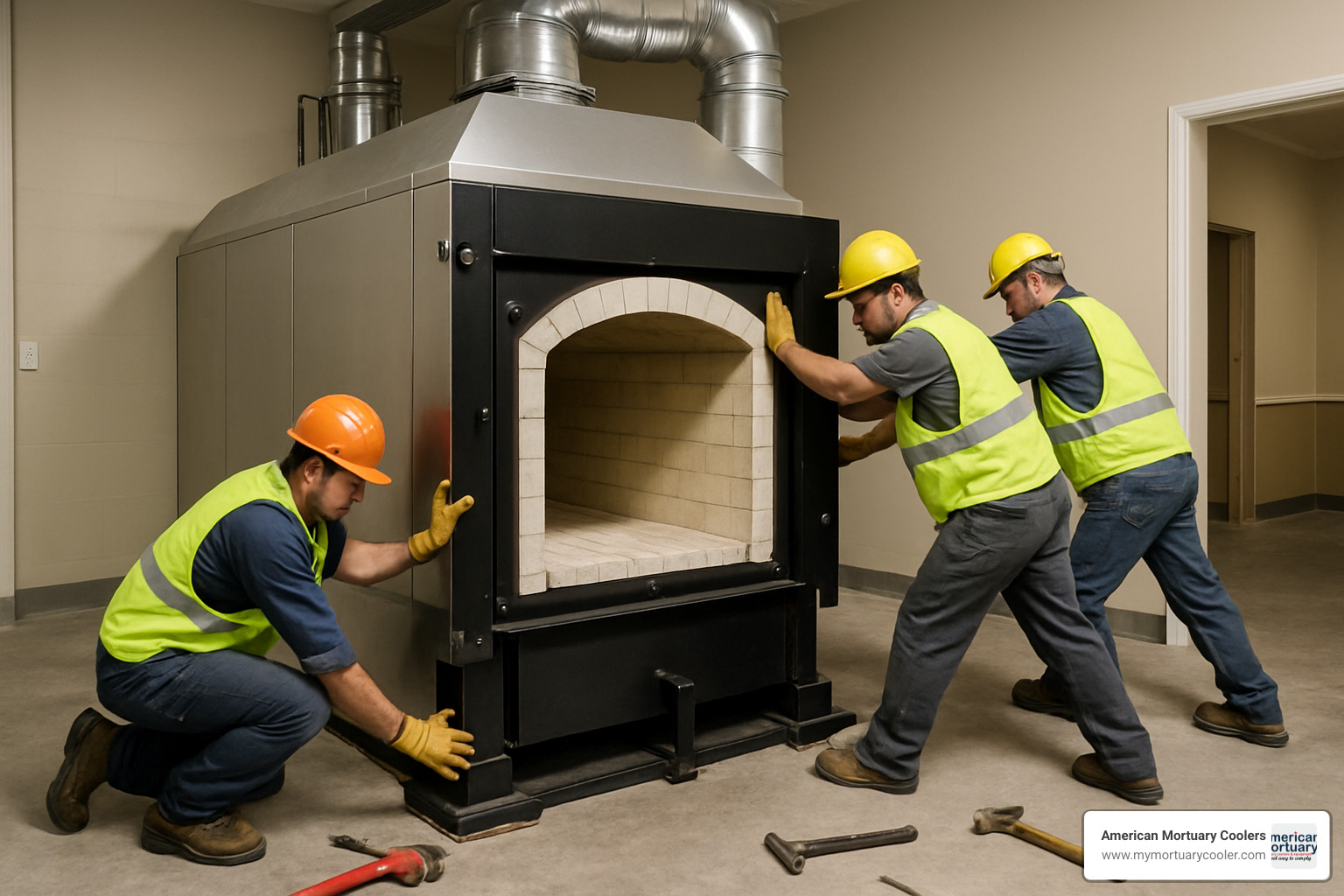 Cremation retort installation in progress - how much does it cost to start a cremation business