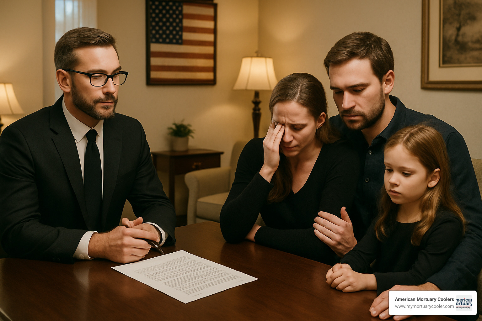 Funeral director meeting with a family to arrange services - mortuary science degree