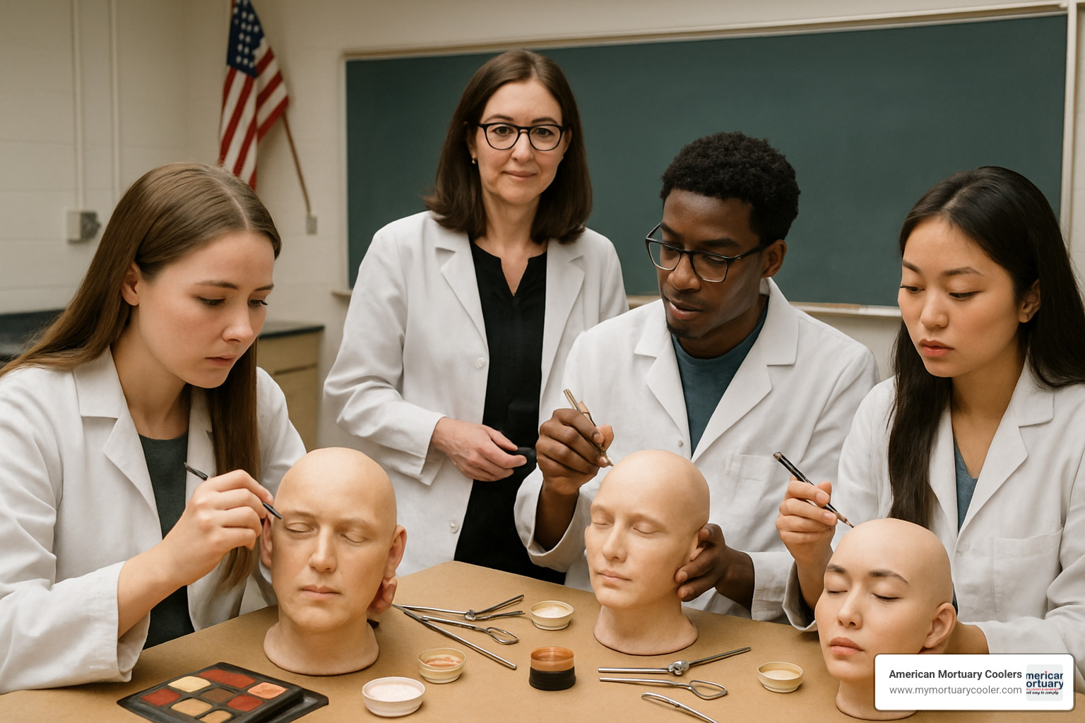 Students practicing restorative art techniques in a laboratory setting - mortuary science degree