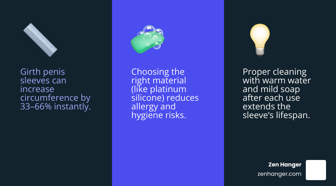 comparison of improvement methods showing penis sleeves, pumps and rings - girth penis sleeve infographic 3_facts_emoji_blue