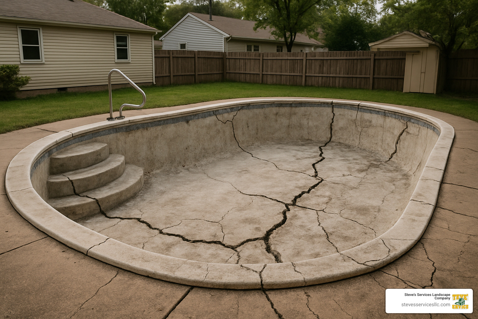 cracked concrete pool with visible damage - concrete pool demolition