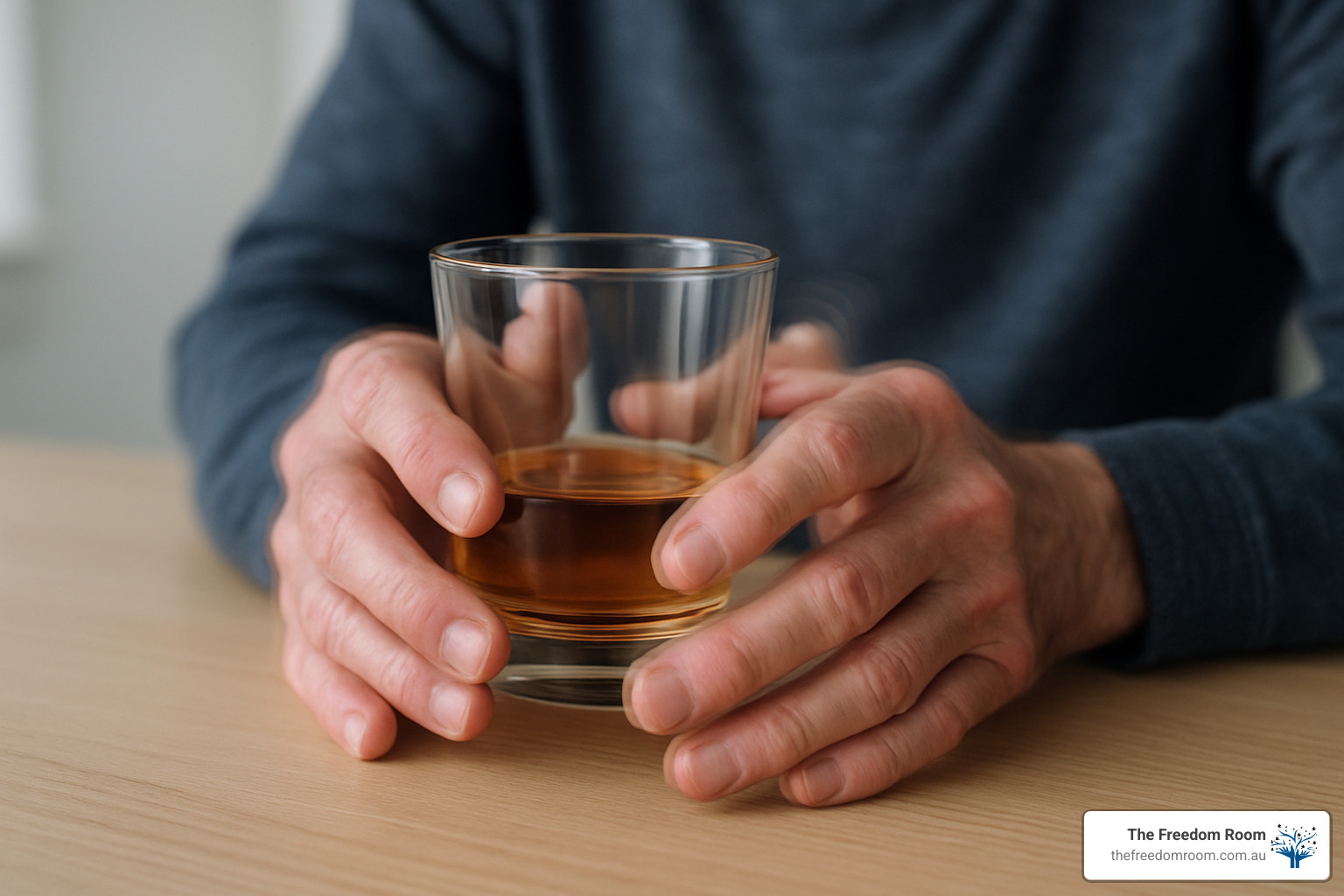trembling hands holding a glass - Alcohol Use Disorder