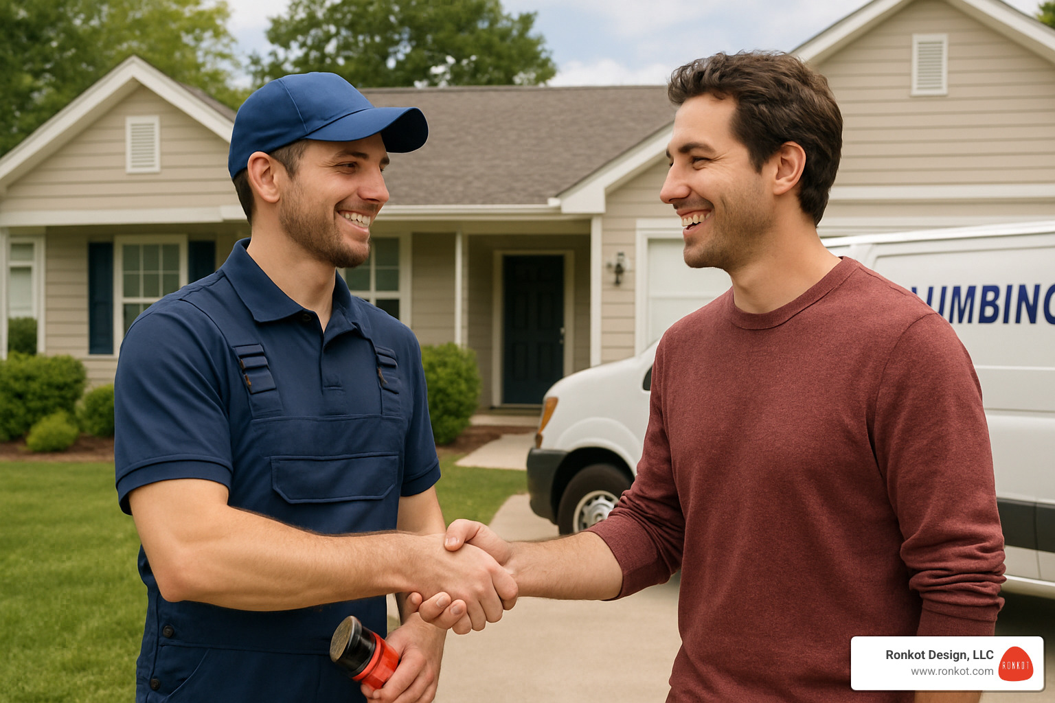 local plumber shaking hands with homeowner - 24/7 plumbing services
