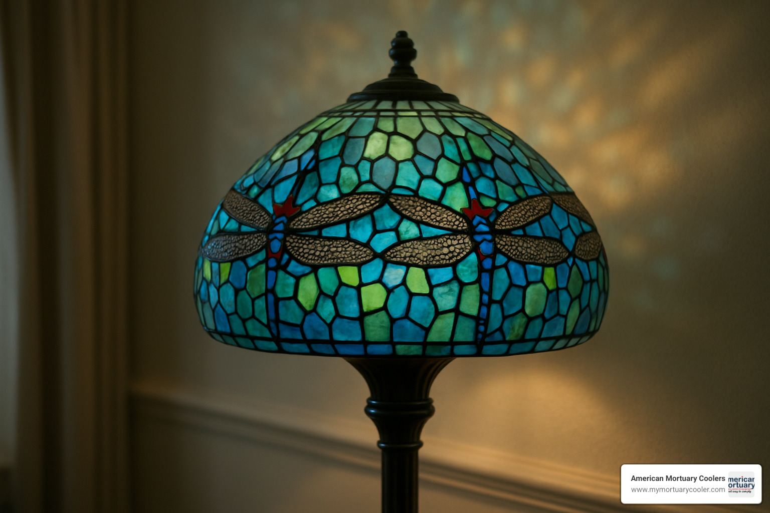 dragonfly motif tiffany torchiere shade with blues and greens - tiffany torchiere