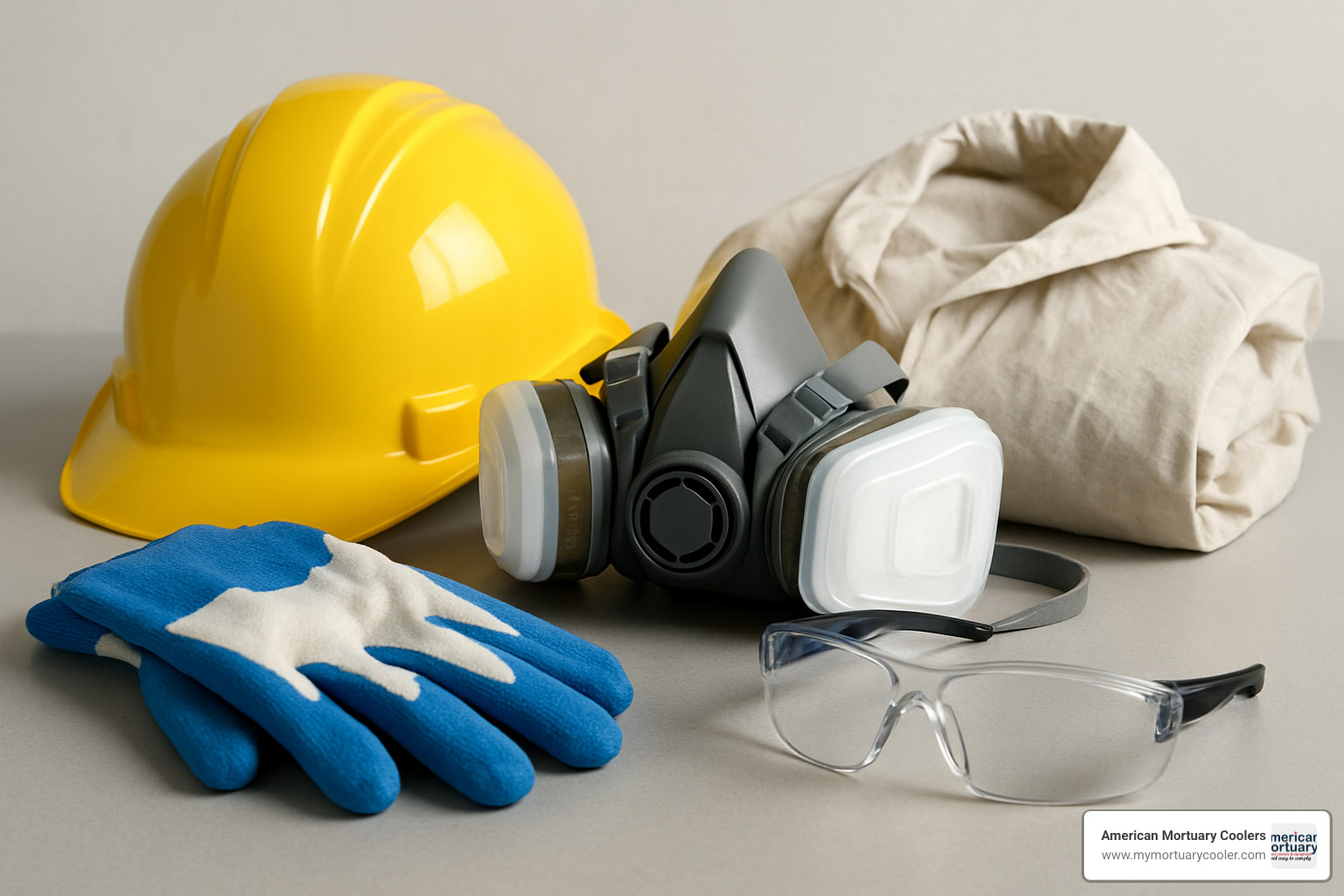 Different categories of personal protective equipment including hard hats, respirators, gloves, safety glasses, and protective clothing - personal protective gear