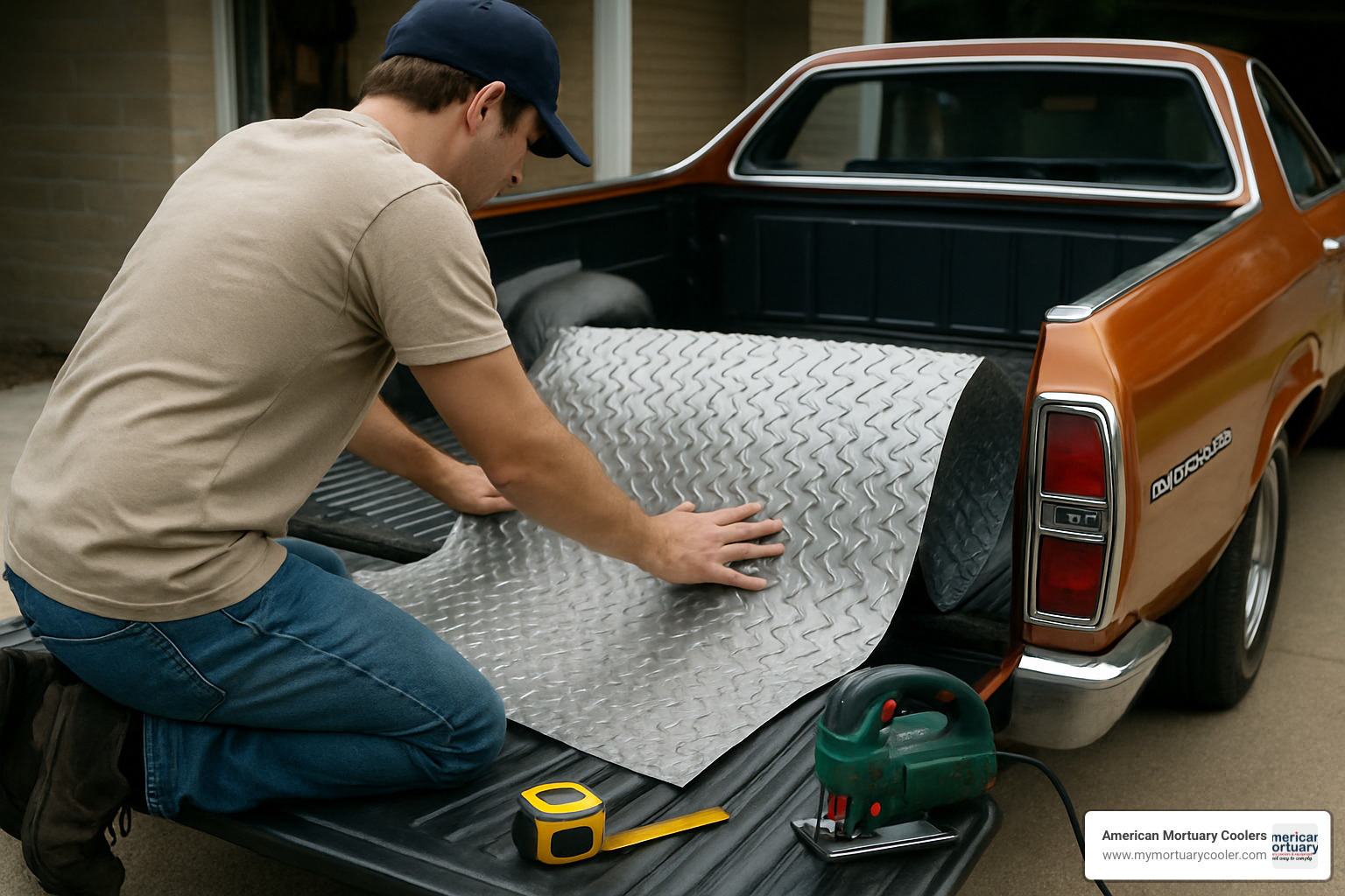 DIY installation of flexible diamond plate in a classic truck bed - flexible diamond plate to fit bed of 74 ranchero