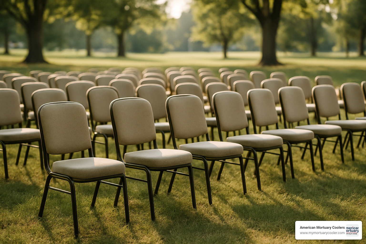 Rental chair setup for an outdoor memorial service - funeral chairs