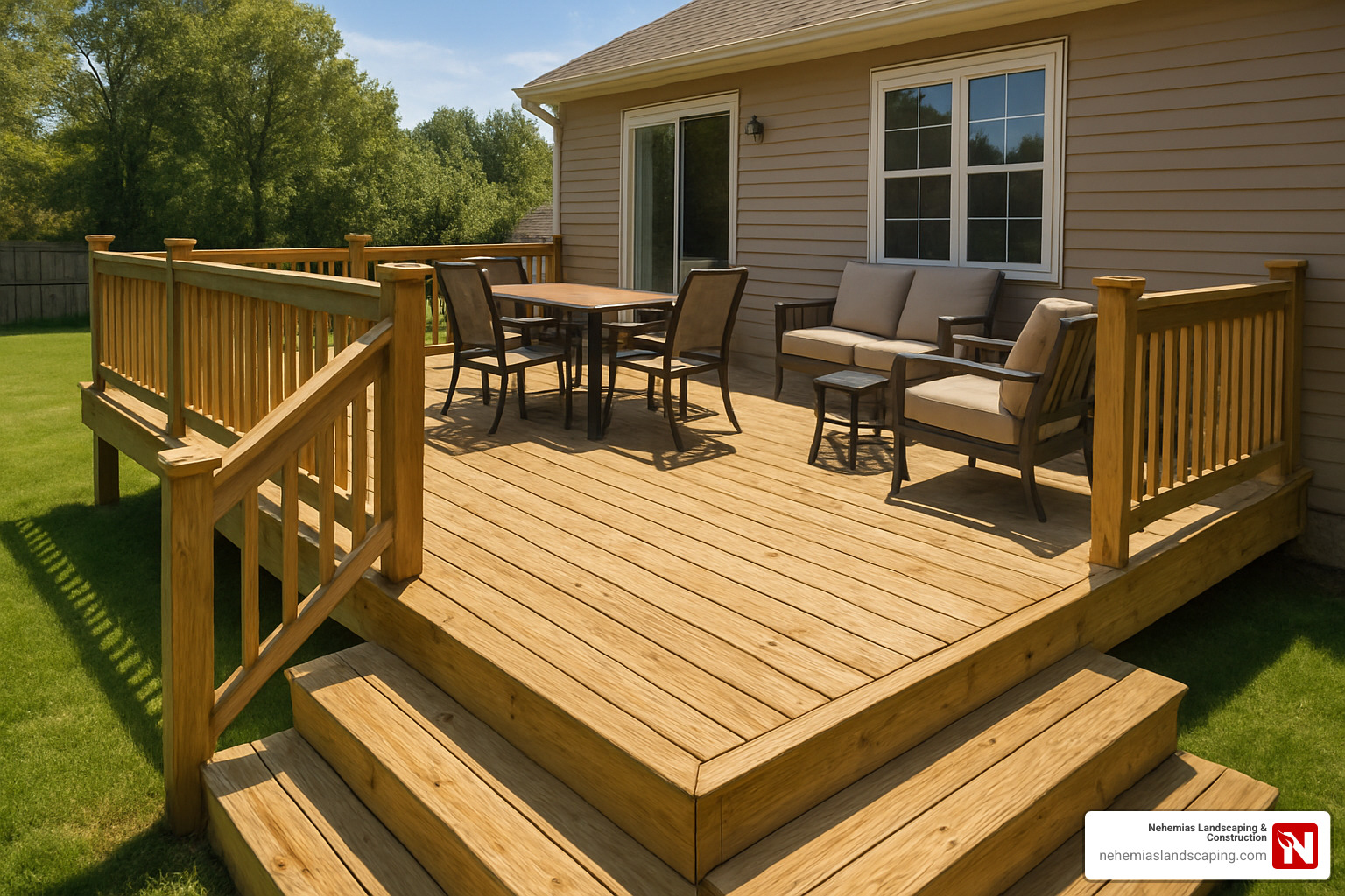 wood deck with pressure-treated lumber - Patio and deck installation