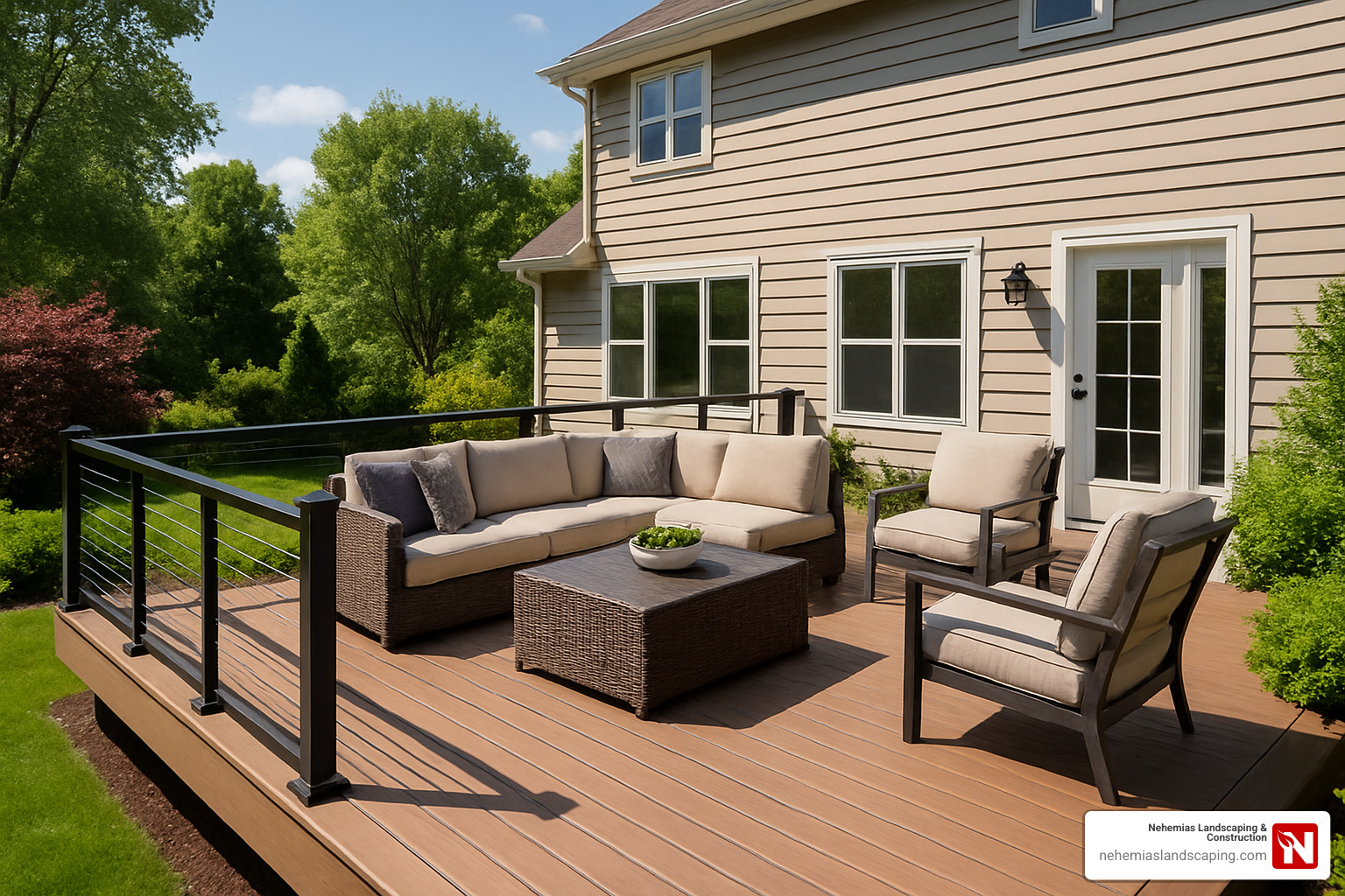 composite deck with modern railings - Patio and deck installation