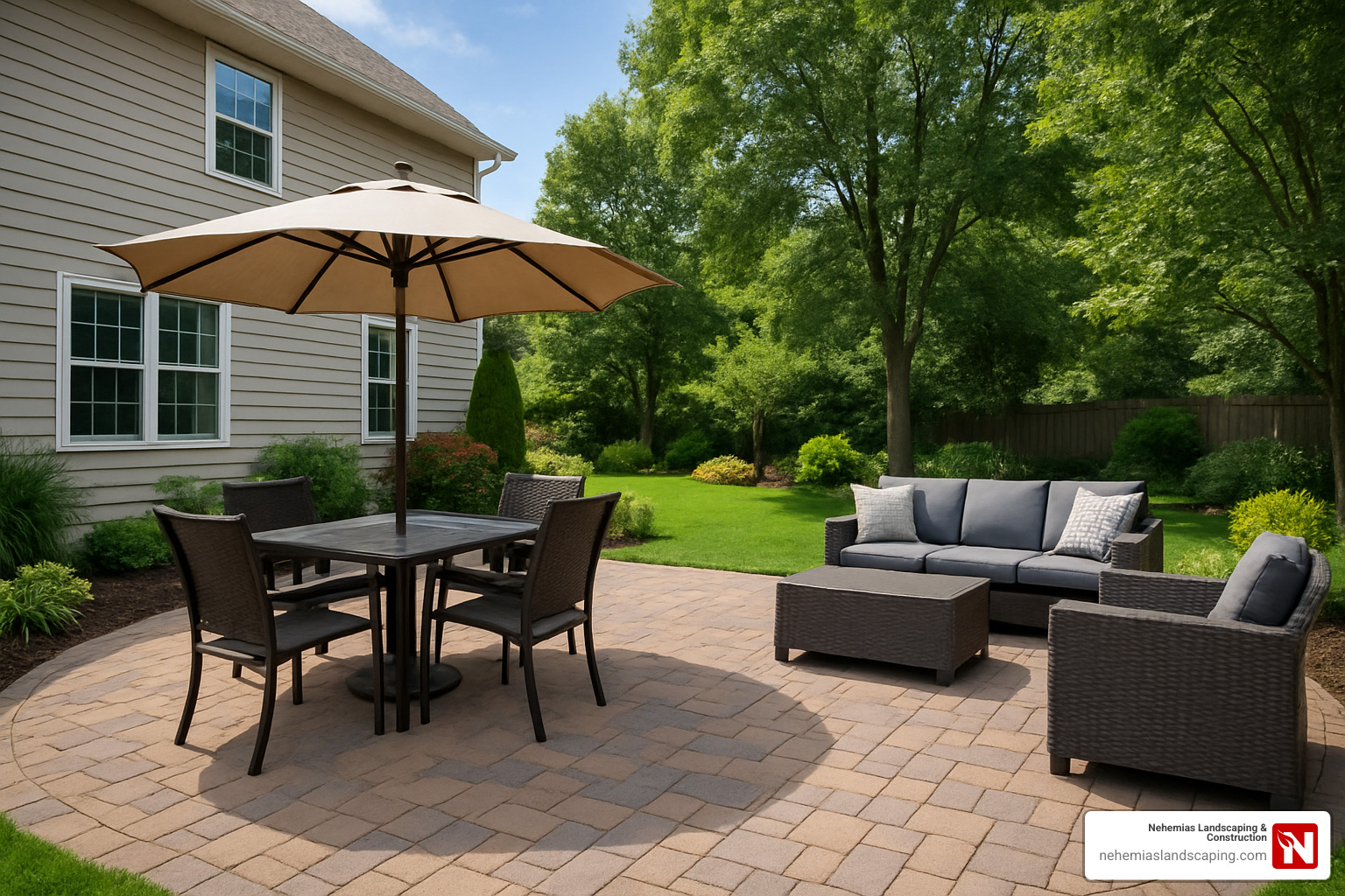 paver patio with outdoor furniture - Patio and deck installation