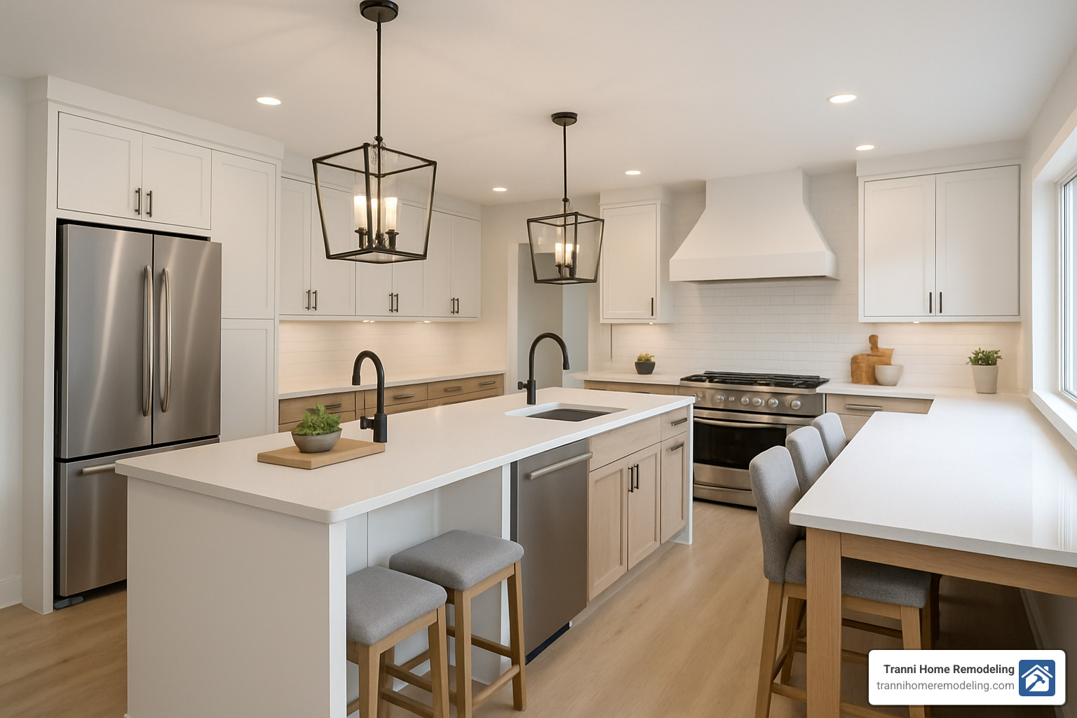 Twin kitchen islands with prep sink and seating area - kitchen island designs