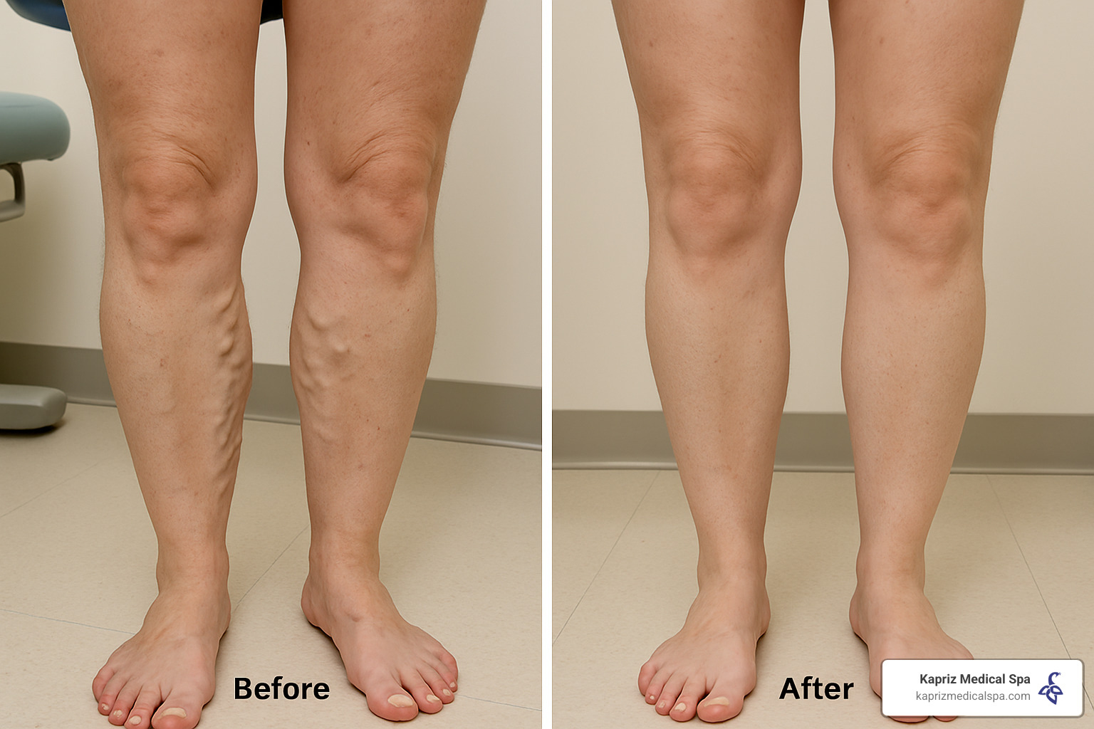 Before and after images of varicose vein treatment - Varicose vein consultation Jacksonville