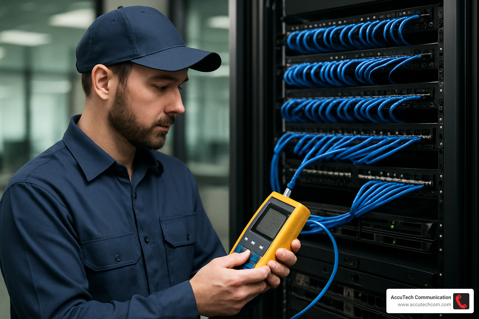 technician testing network cable - Cabling Contractor