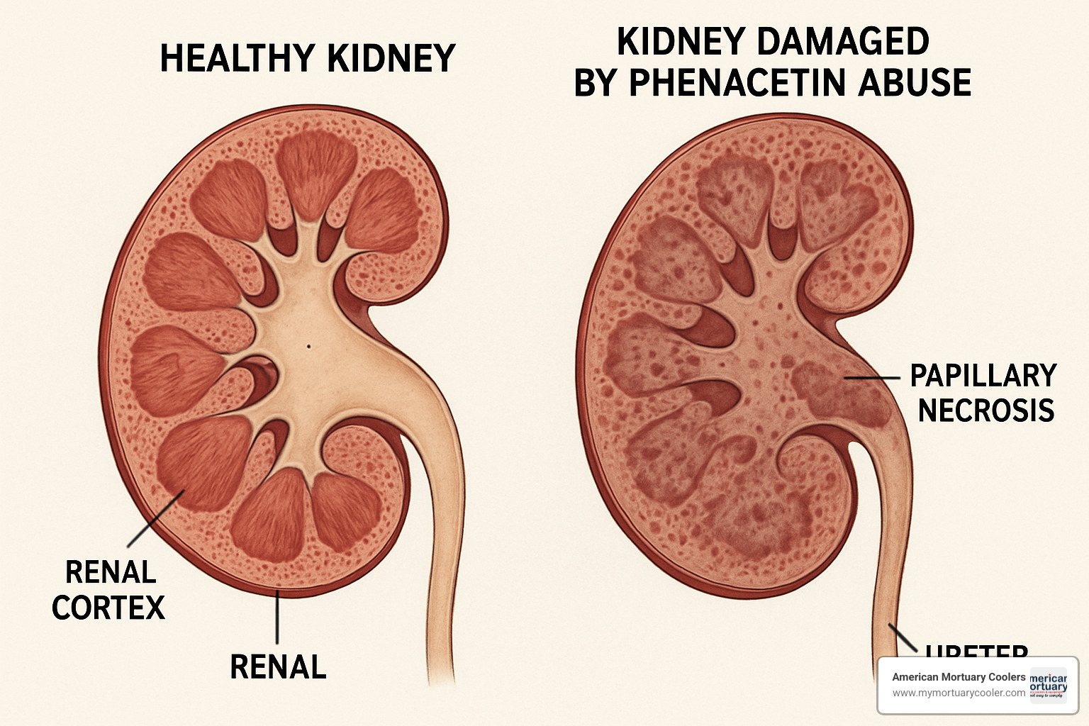 Comparison of healthy kidney tissue versus kidney damaged by phenacetin abuse - bex powder
