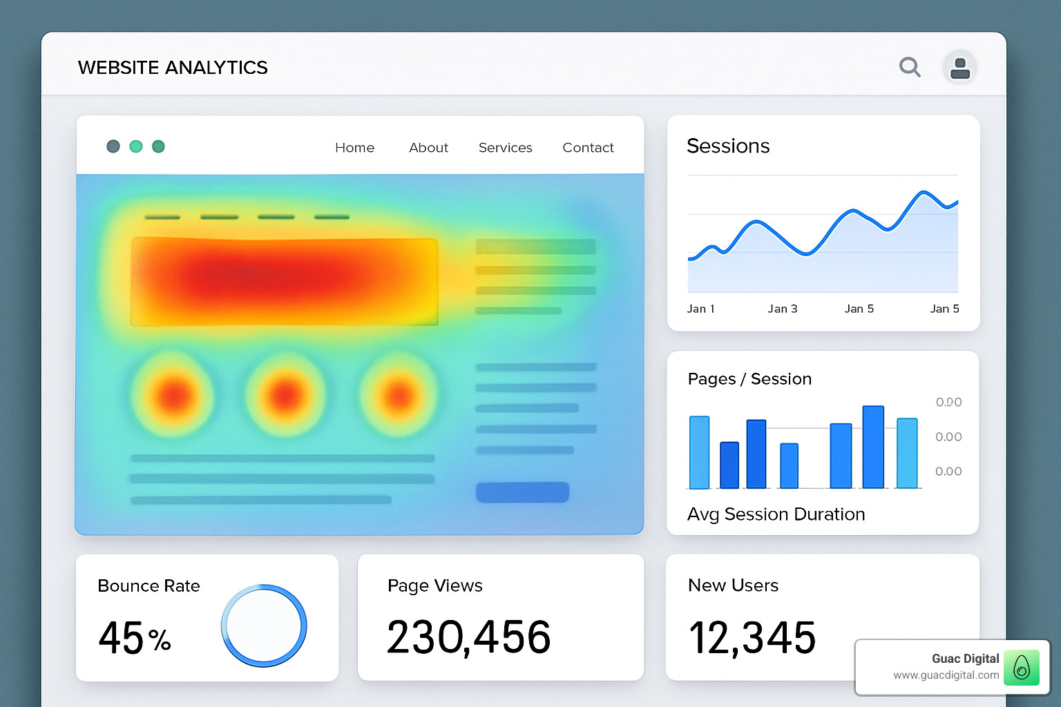 Screenshot of heatmap and analytics dashboard - conversion rate optimization website design