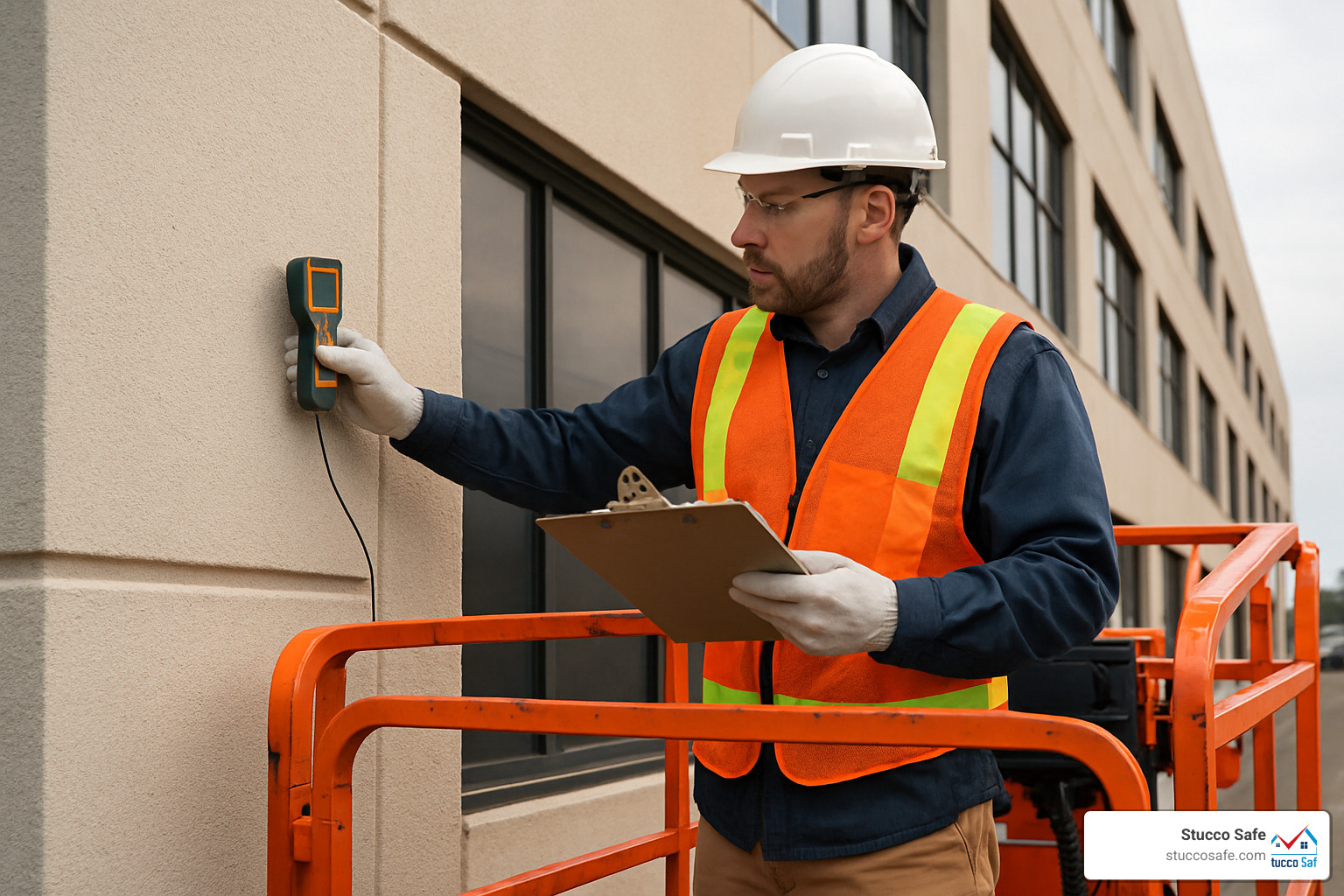 commercial stucco inspection with lift equipment - stucco inspection cost NJ