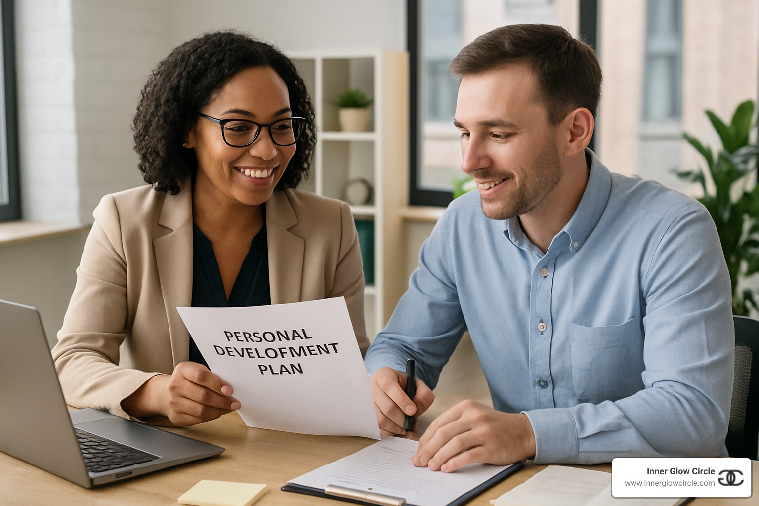 Coach and client working together on a personal development plan - coaching and personal development