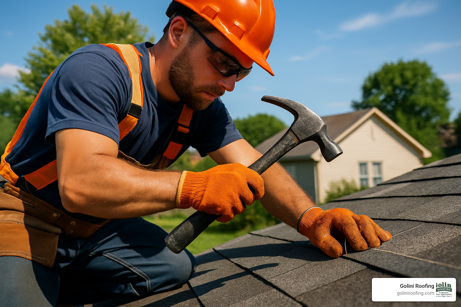 professional roofer hand-nailing shingles with precision - Best roofing company near me