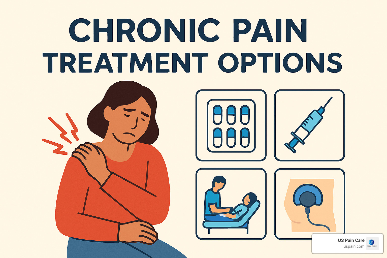 diagram of spinal cord stimulator with leads and implanted pulse generator - chronic pain treatment options