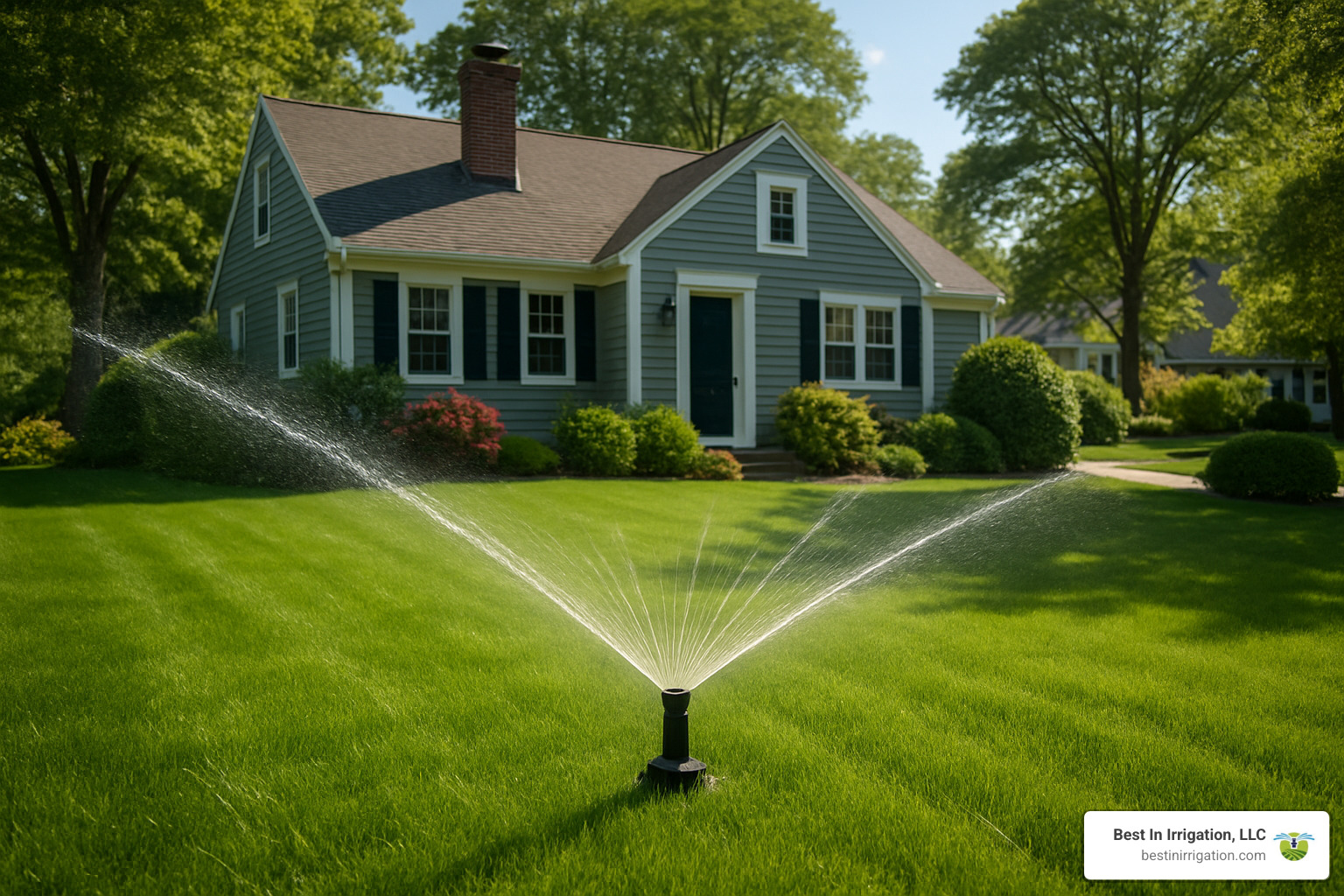 beautiful established lawn with sprinkler system in operation - sod and sprinkler installation cost