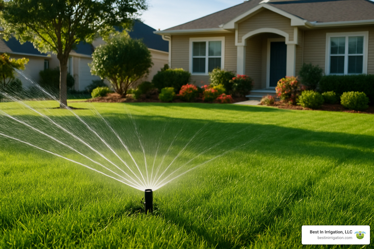 automated sprinkler system watering residential lawn - sod and sprinkler installation cost