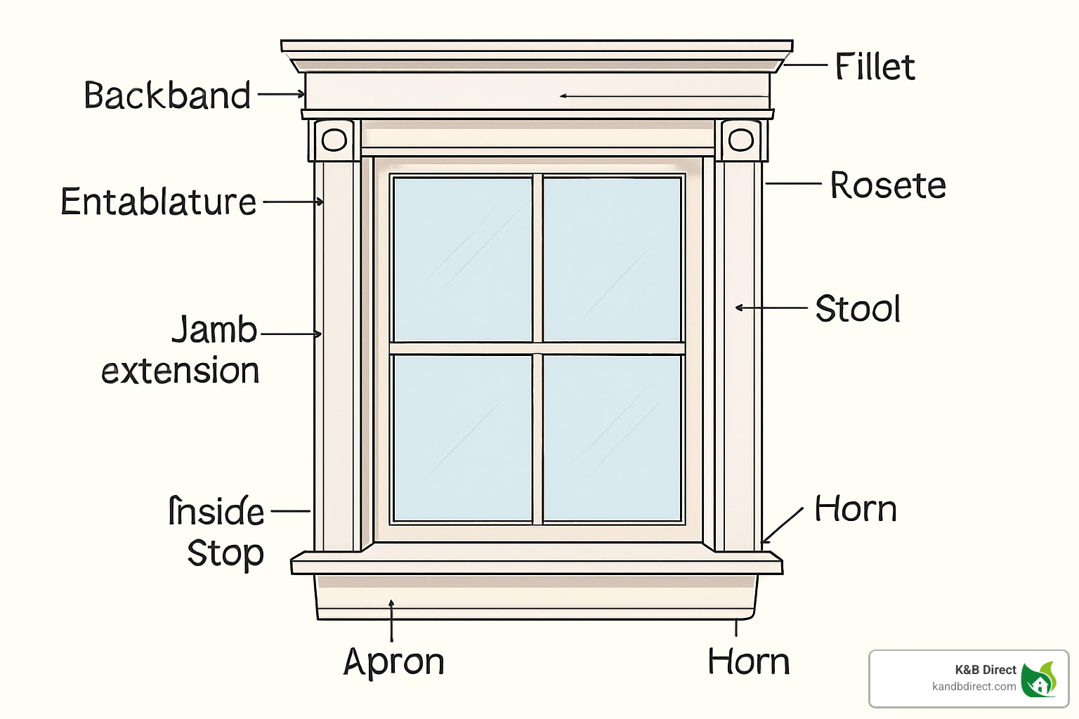 labeled window trim components - window trim