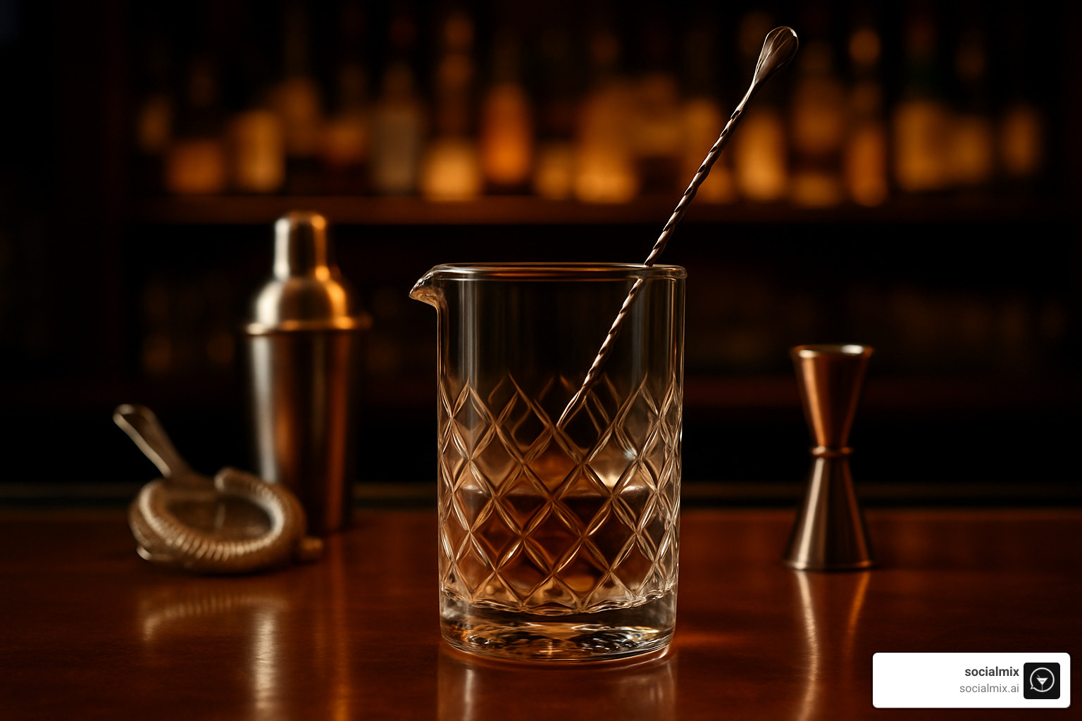 diamond mixing glass with bar spoon - professional mixology gear