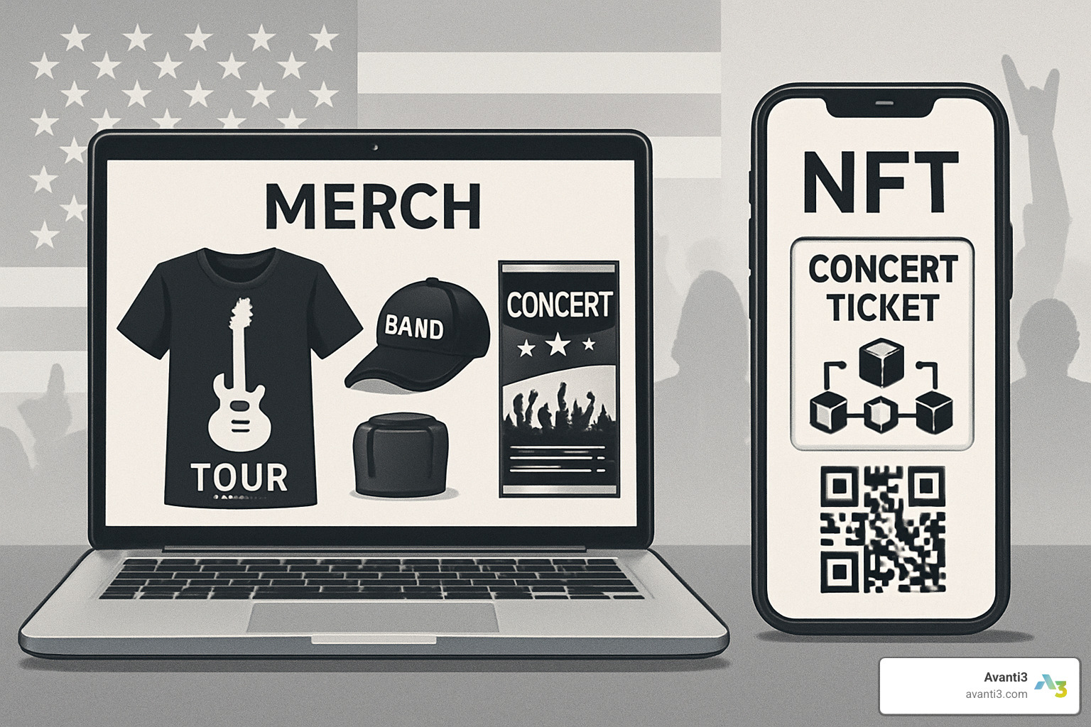 Digital merchandise and NFT concert ticket examples - Virtual concerts technology
