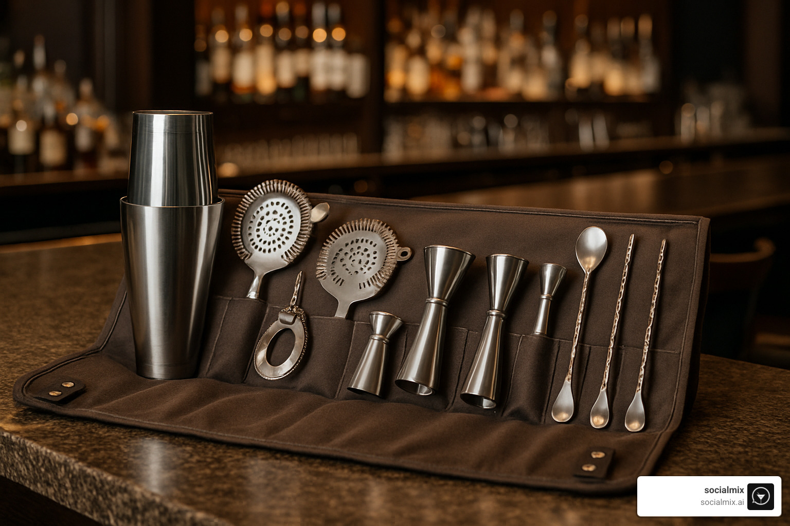 professional bartender roll bag with tools - professional mixology gear