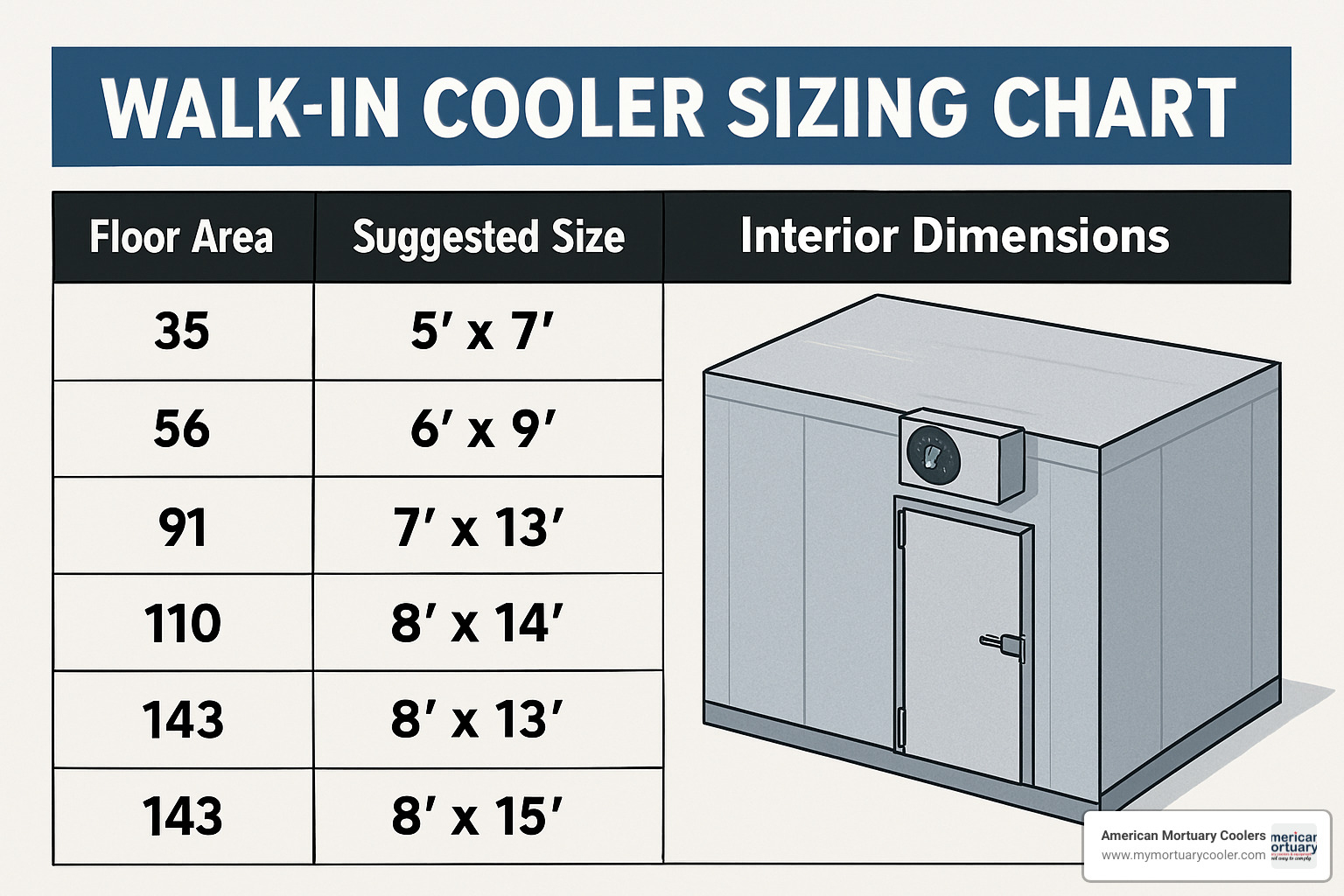 BTU calculation formula with factors for transmission, infiltration, product and supplemental loads - walk in cooler sizing chart