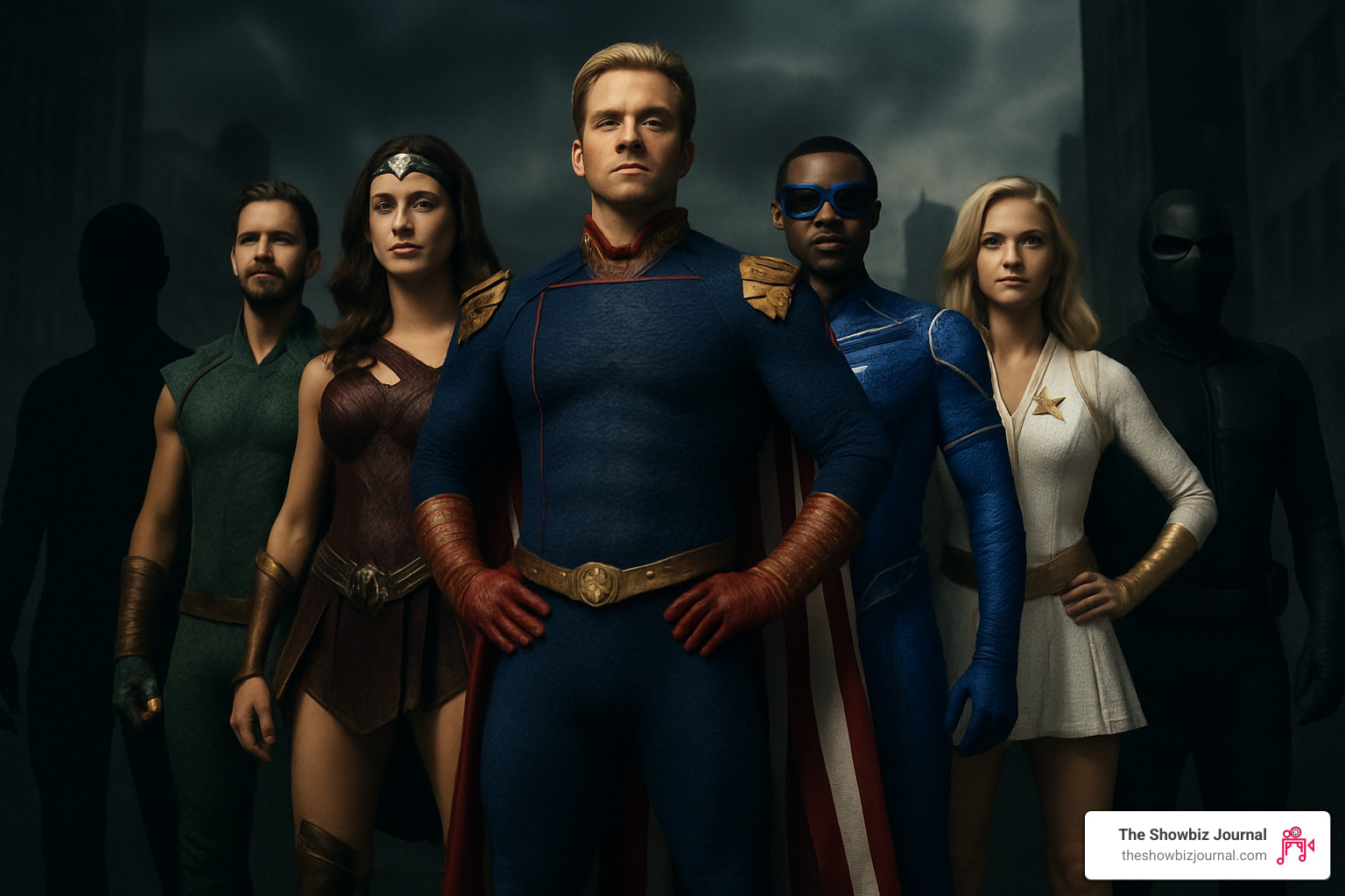 The Seven superhero lineup from The Boys - popular streaming tv series The Seven superhero lineup from The Boys - popular streaming tv series