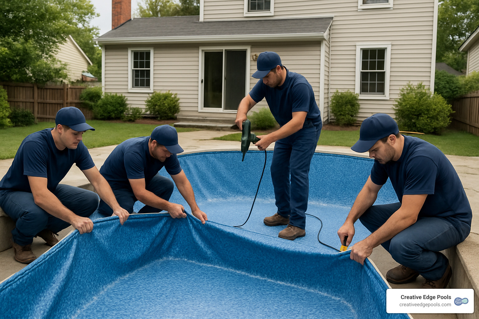 professional pool liner installers at work - Pool liner replacement near me