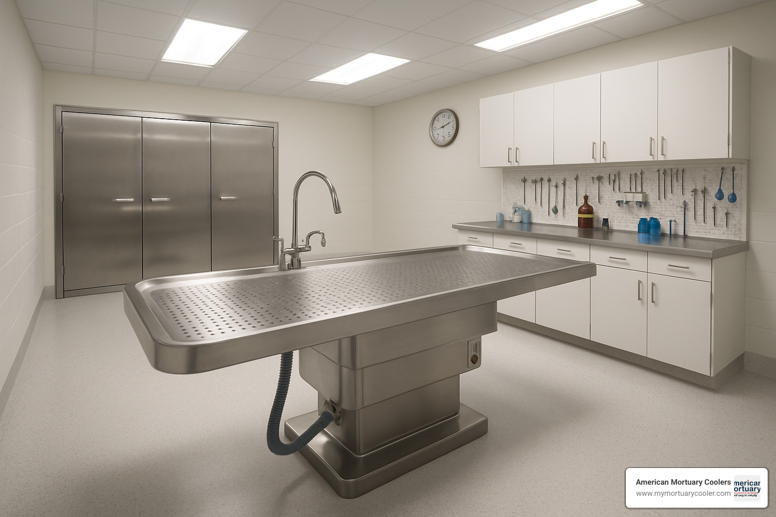 mortuary preparation room with modern morgue table - MORGUE TABLES