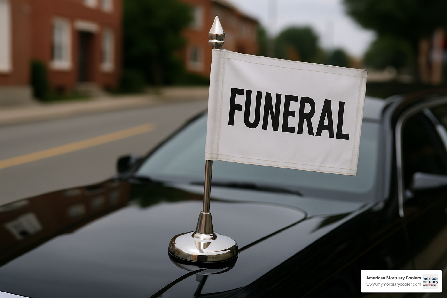Magnetic funeral flag base mounted on black limousine - funeral flags for cars