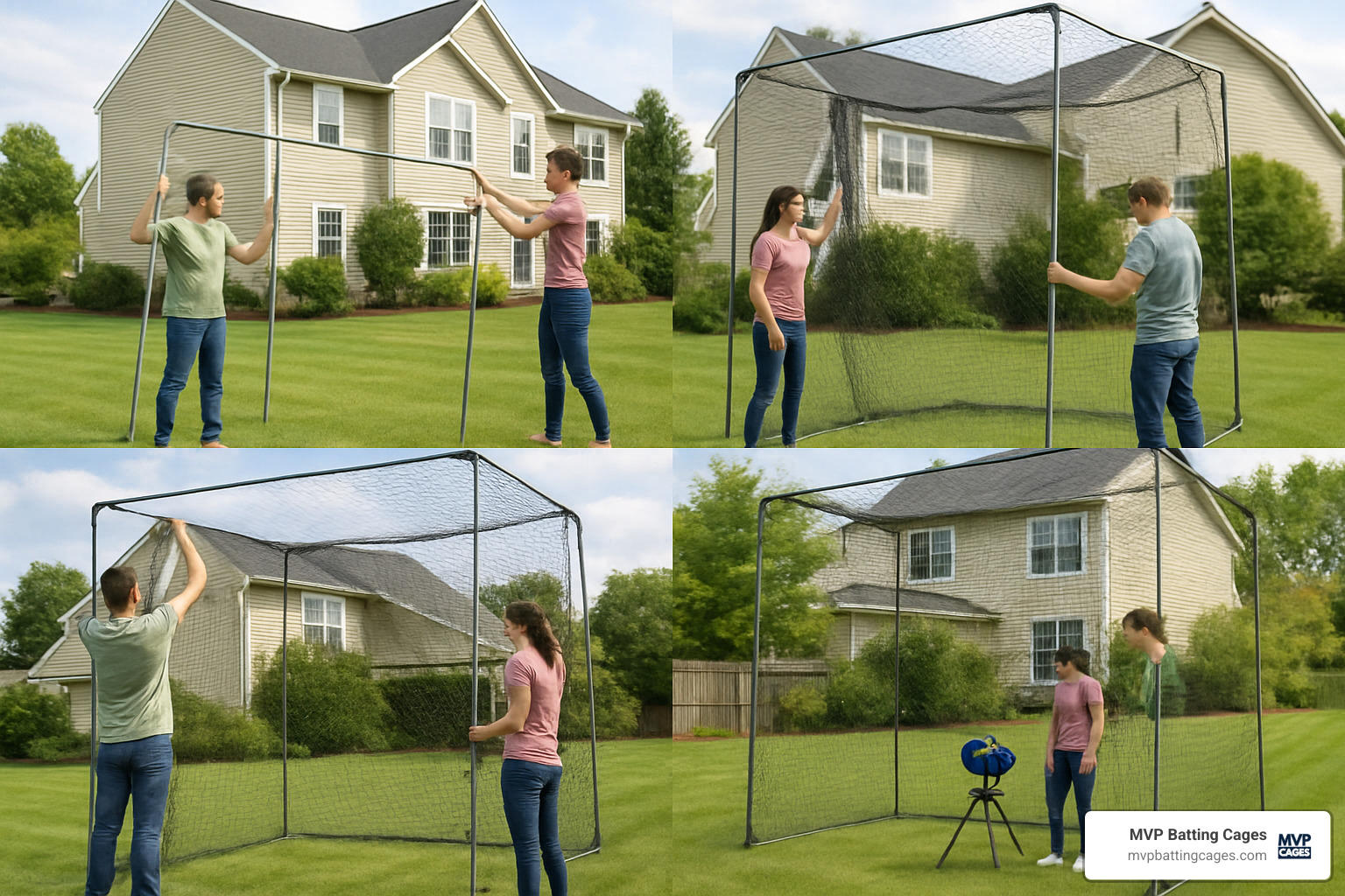 DIY batting cage installation steps - batting cage and pitching machine
