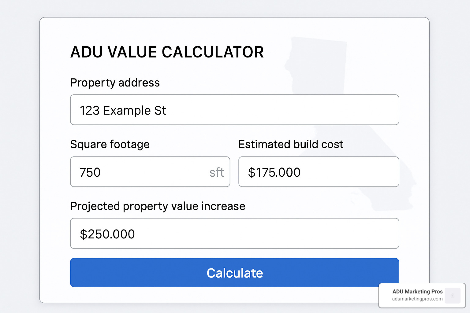 Interactive ADU value calculator - ADU lead nurturing