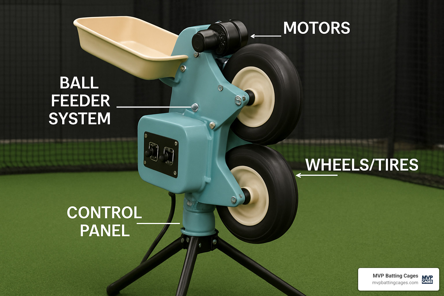 Indoor baseball pitching machine components - indoor baseball pitching machine
