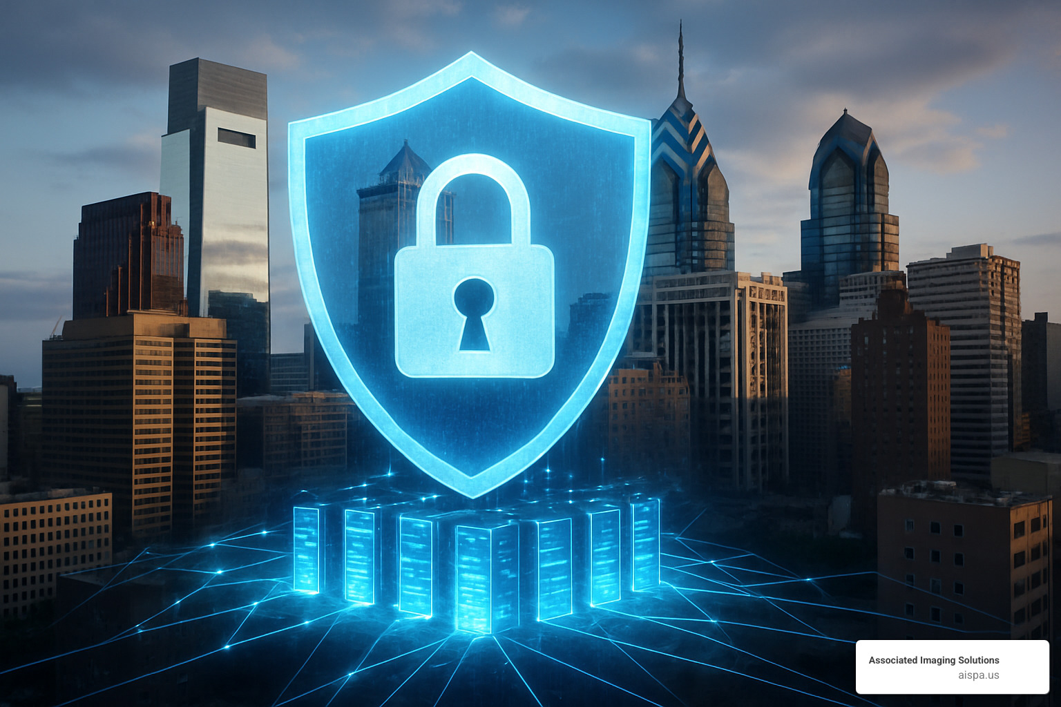 Cybersecurity shield protecting business data with digital lock - Philadelphia managed service provider