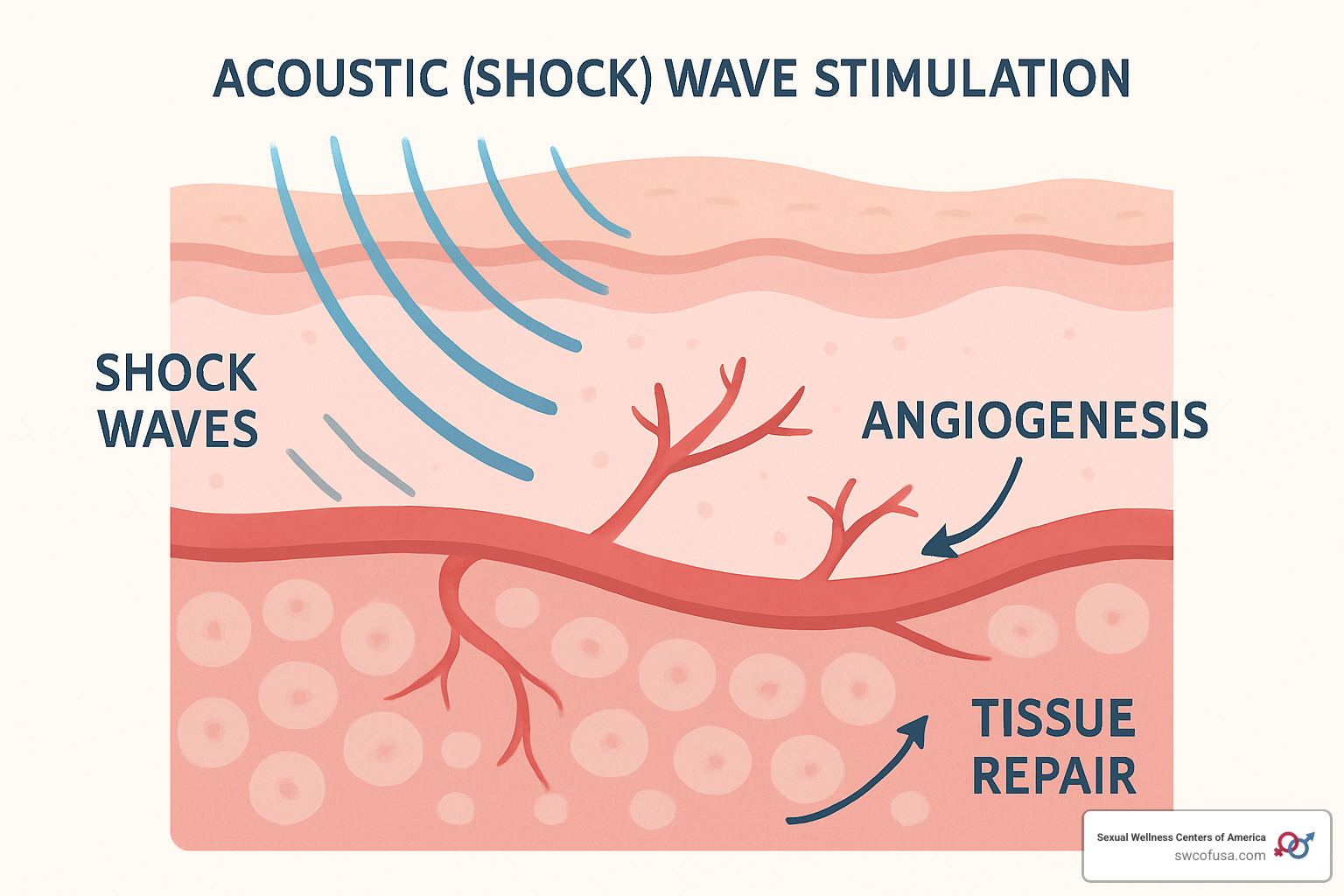 Diagram showing how acoustic waves stimulate angiogenesis and tissue repair - REGENwave