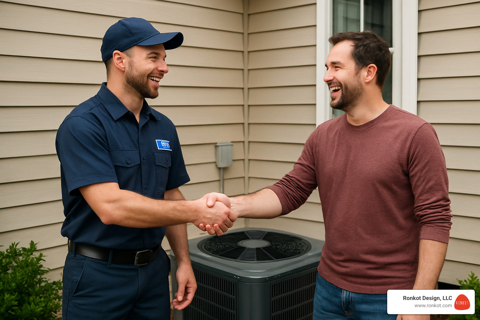 HVAC technician celebrating a closed deal with a customer - hvac lead generation company