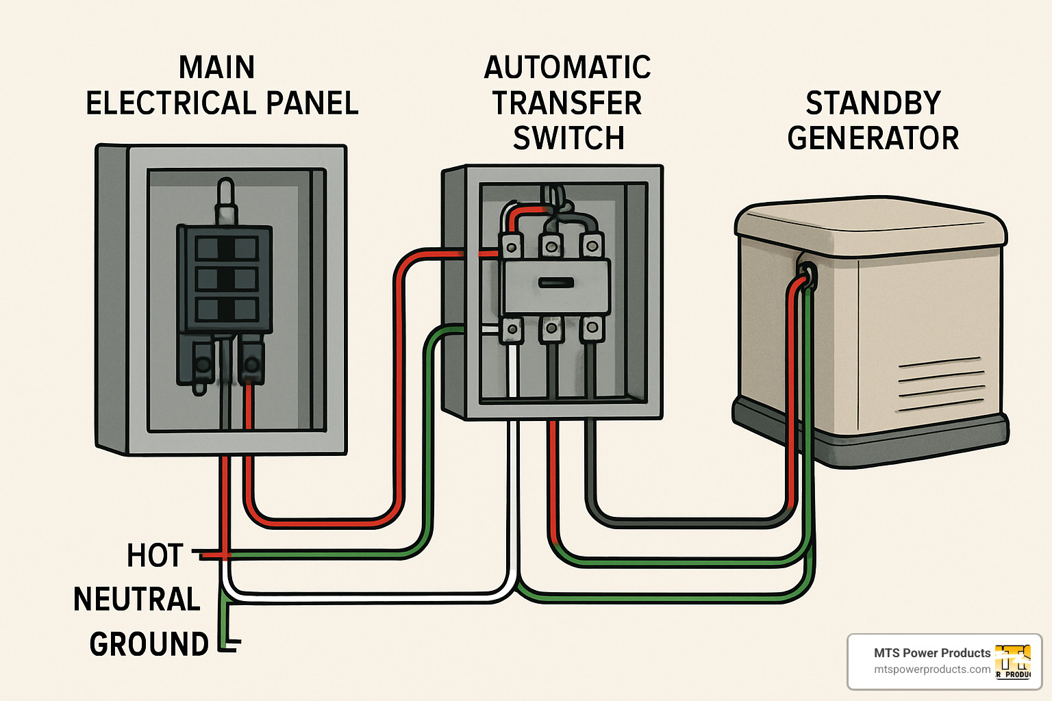 detailed wiring diagram showing connections between main panel, transfer switch, and generator - how to wire an automatic transfer switch for a generator